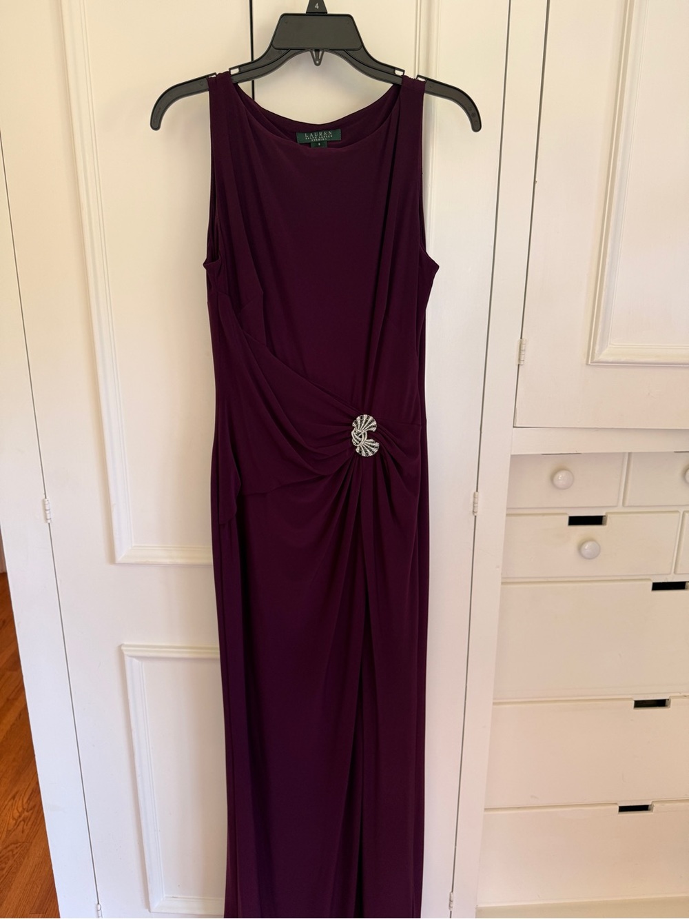 Lauren Ralph Lauren Sleeveless Plum Maxi Gown with Embellished Waist